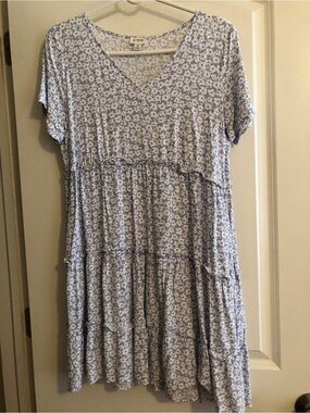 J Crew Blue and White Floral Dress Size Medium